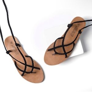 Braided tie up sandals